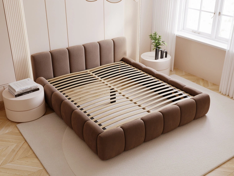 Polsterbett ohne Bettkasten mit Lattenrost 120x200 Cloud Low aus Samtstoff Braun