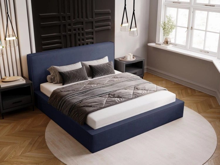 Polsterbett mit Bettkasten und Lattenrost 200x200 Monaco Blau