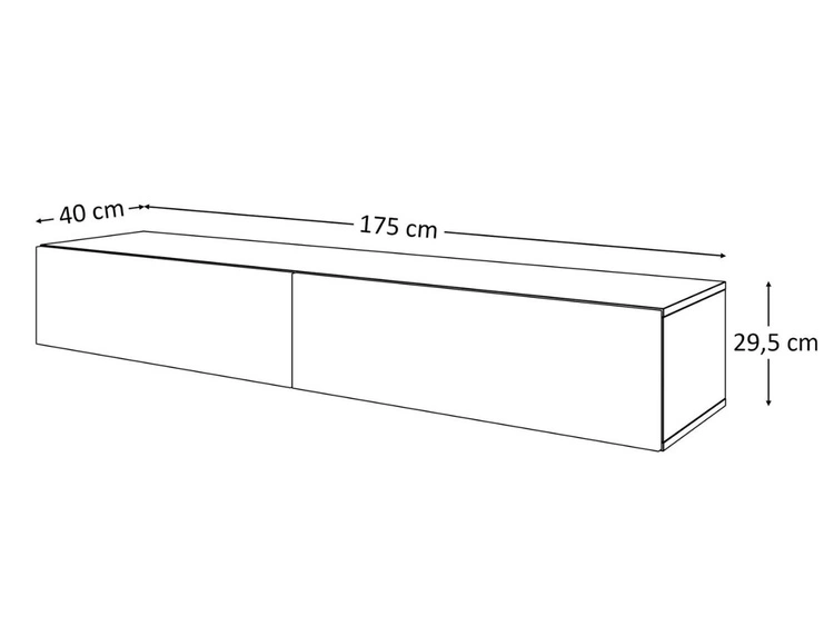Hängendes TV-Lowboard mit zwei Türen 175 cm mit LED-Beleuchtung Sorelle Schwarz Matt