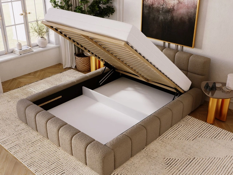 Polsterbett mit Bettkasten und Lattenrost 120x200 Alicante Boucle Braun